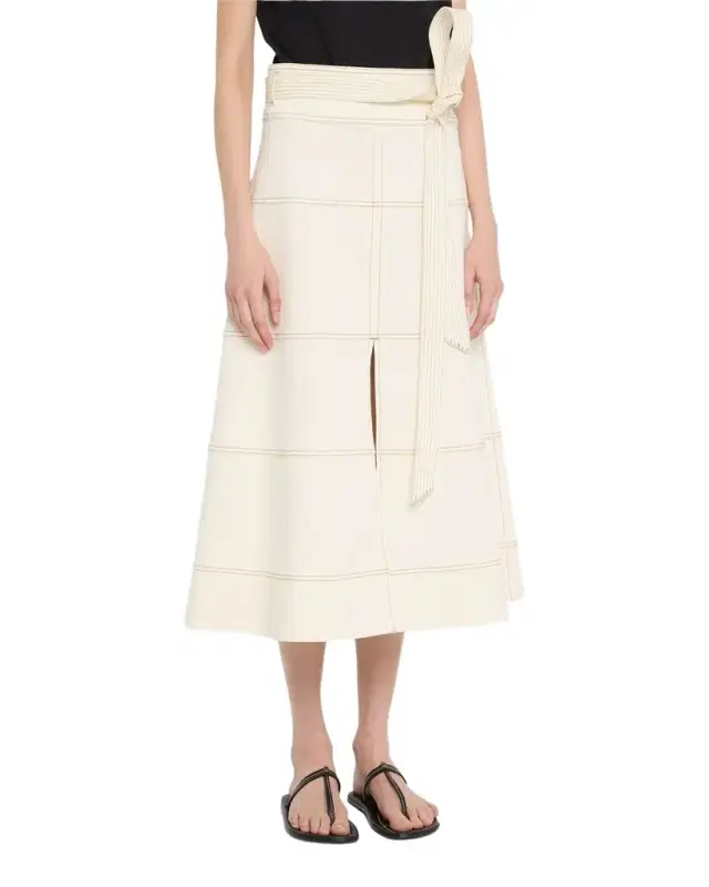 Hudson High-Waist Belted Denim Midi Skirt