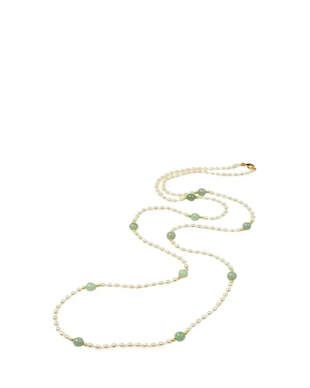 Hippie Jade Bead & Pearly Long Necklace