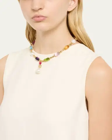 Verdura Fulco Y 18K Yellow Gold Necklace with South Sea Pearls, Diamonds, and Precious Gemstones | Thumbnail 2 Verdura Fulco Y 18K Yellow Gold Necklace with South Sea Pearls, Diamonds, and Precious Gemstones | Thumbnail 2