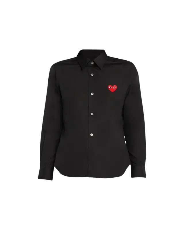 CDG Play Logo-Patch Woven Cotton Button-Front Shirt