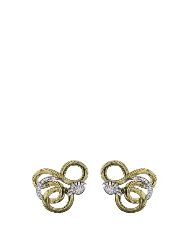 Feelings 18K Gold and White Gold Swirling Earrings with White Diamonds