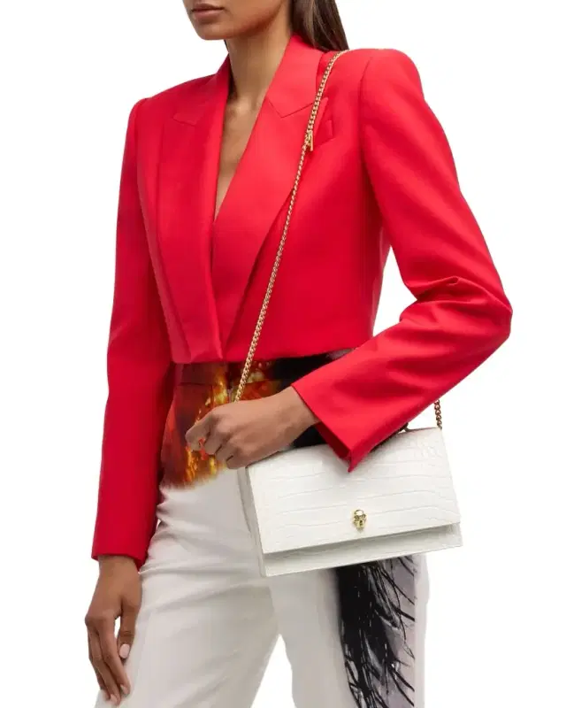 Medium Skull Croc-Embossed Top-Handle Bag