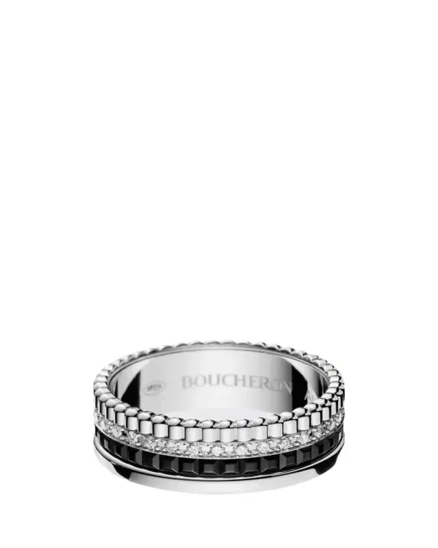 Boucheron Quatre Small Ring in White Gold with Diamonds and Black PVD