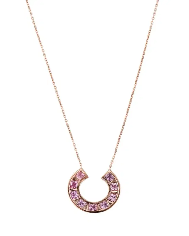 14k Rose Gold Sundial Pink Sapphire Pendant Necklace