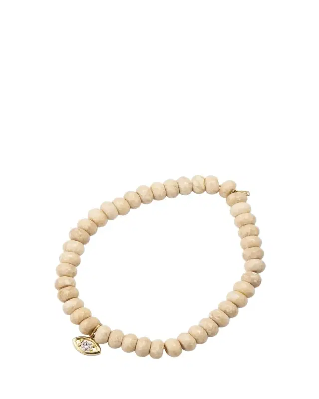 Diamond Marquise Eye Charm & Cream Jasper Bead Bracelet
