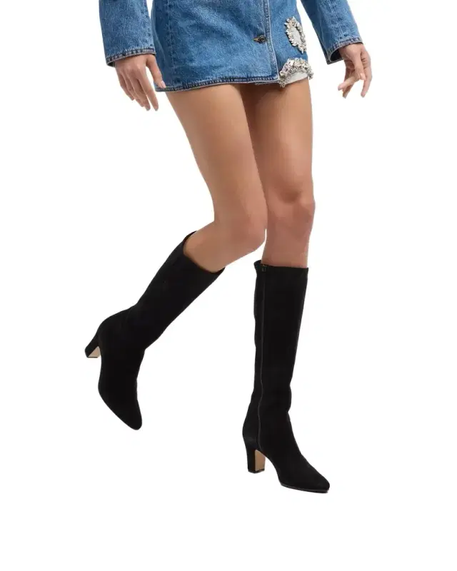 Manolo Blahnik Pitana Suede Block-Heel Knee Boots