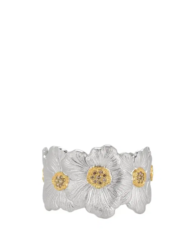 Silver and 18k Yellow Gold Gardenia Blossoms Bracelet With Diamonds Silver and 18k Yellow Gold Gardenia Blossoms Bracelet With Diamonds