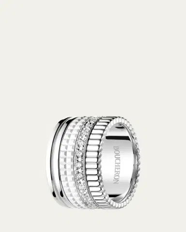 Boucheron 18K White Gold Large Quatre Double Ring with White HyCeram and Diamonds | Thumbnail 2
