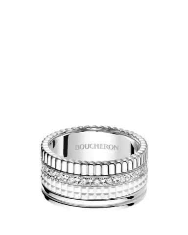 Boucheron 18K White Gold Large Quatre Double Ring with White HyCeram and Diamonds | Thumbnail 1