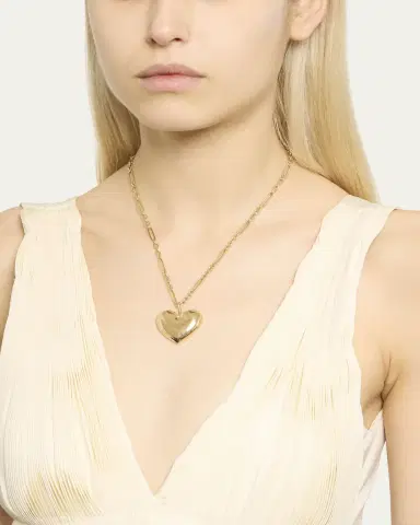 Brent Neale All Gold Puff Heart Pendant on Chain Necklace, 18"L | Thumbnail 3