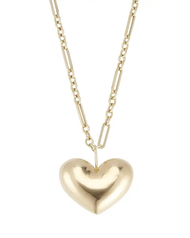 All Gold Puff Heart Pendant on Chain Necklace, 18"L