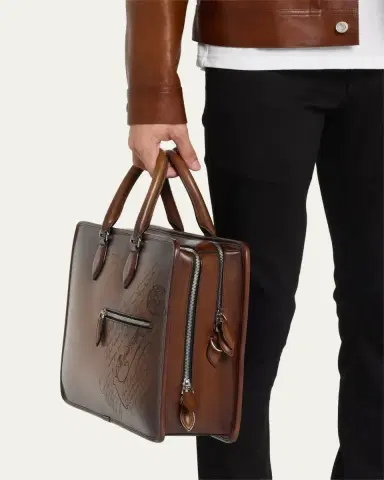Berluti Men's Deux Jours Scritto Swipe Leather Briefcase | Thumbnail 2 Berluti Men's Deux Jours Scritto Swipe Leather Briefcase | Thumbnail 2