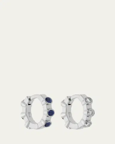 Ileana Makri 18K White Gold Midi Hoop Earrings with White Diamonds and Blue Sapphires | Thumbnail 2