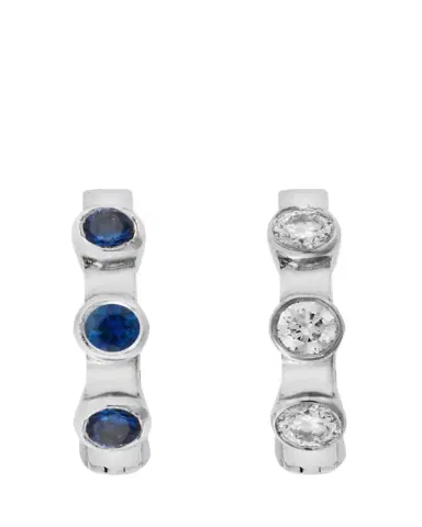 Ileana Makri 18K White Gold Midi Hoop Earrings with White Diamonds and Blue Sapphires | Thumbnail 1