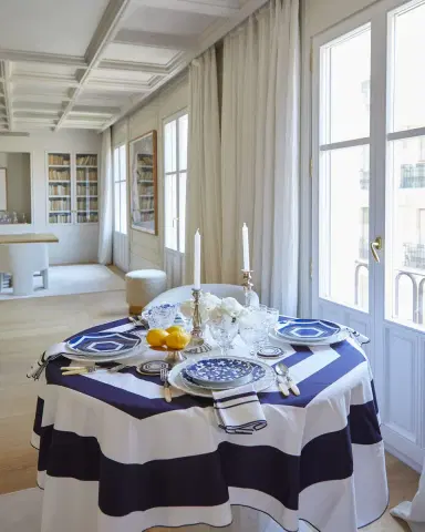 The Lino Essential Navy Tablecloth, 71" Square | Thumbnail 2