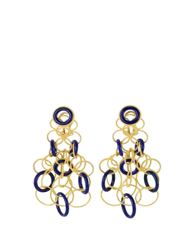 Buccellati Hawaii Color 18K Yellow Gold Lapis Lazuli Earrings, 7cm