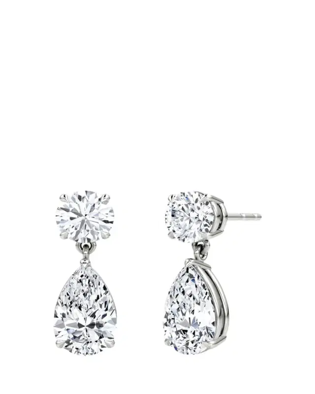 14K White Gold Duo Pear Lab Created/ Created Diamond Drop Earrings