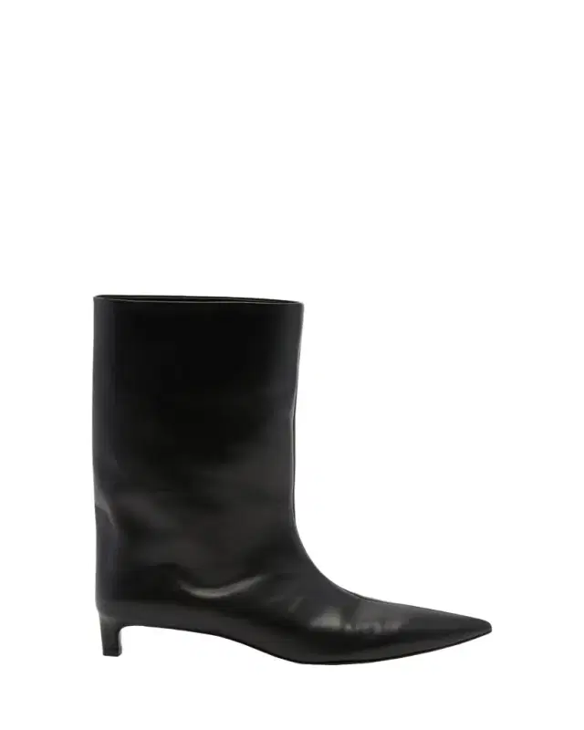 Half Calfskin Kitten-Heel Boots