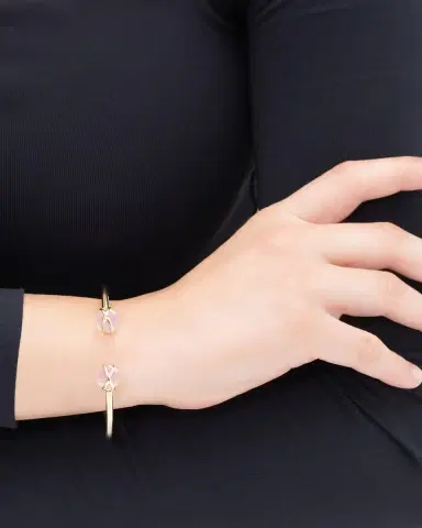 L. Klein Prisma 18k Gold Bangle Bracelet with Rose Quartz | Thumbnail 2