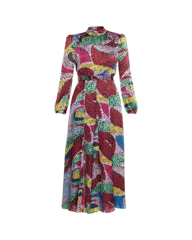 Jacqui-B Belted Floral Silk Midi Dress