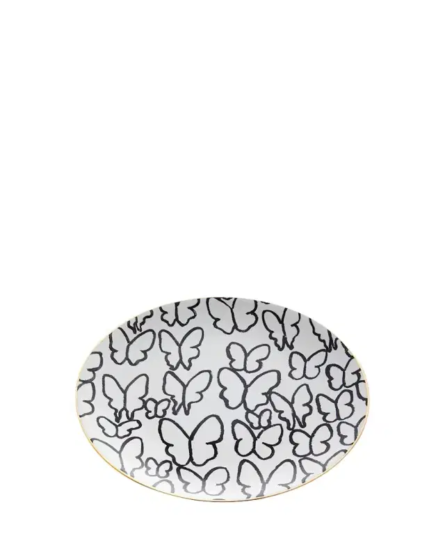 Butterfly Dinner Plate with Gold Rim - White