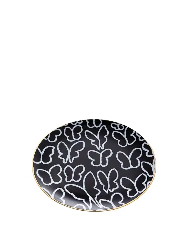 Butterfly Dinner Plate with Gold Rim - Black