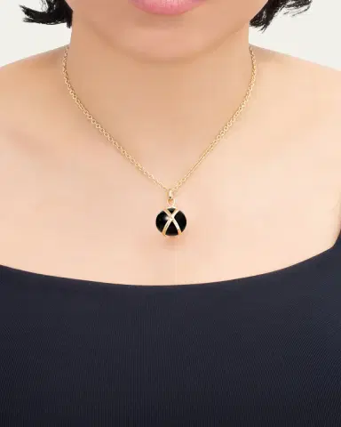 L. Klein Prisma 18k Gold & Black Agate Large Pendant Luxe Chain Necklace | Thumbnail 2