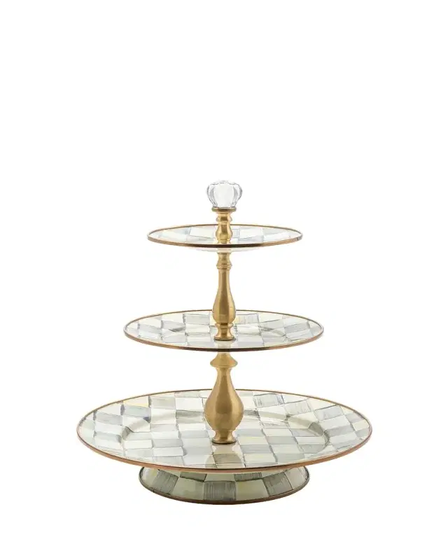 Sterling Check Enamel Three Tier Sweet Stand