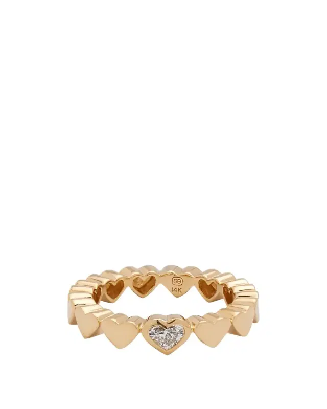 14k Yellow Gold Single Diamond Heart Ring, Size