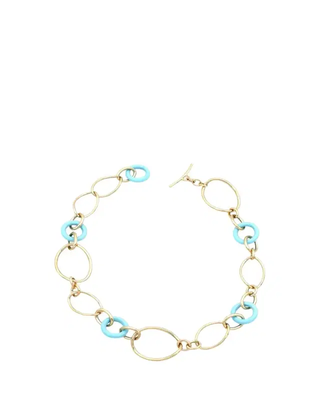 18K Yellow Gold and Turquoise Link Necklace, 18.25"L
