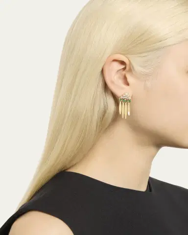 Ileana Makri 18K Yellow Gold Grass Spike Earrings with Diamonds and Emeralds | Thumbnail 2 Ileana Makri 18K Yellow Gold Grass Spike Earrings with Diamonds and Emeralds | Thumbnail 2