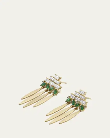 Ileana Makri 18K Yellow Gold Grass Spike Earrings with Diamonds and Emeralds | Thumbnail 3 Ileana Makri 18K Yellow Gold Grass Spike Earrings with Diamonds and Emeralds | Thumbnail 3