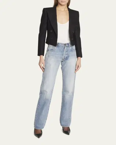 Saint Laurent Spencer Pinstripe Cropped Wool Jacket | Thumbnail 2