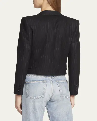 Saint Laurent Spencer Pinstripe Cropped Wool Jacket | Thumbnail 3