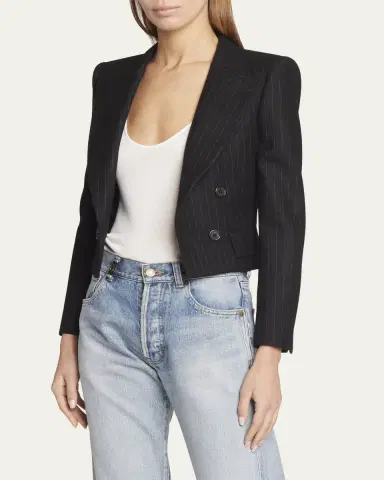 Saint Laurent Spencer Pinstripe Cropped Wool Jacket | Thumbnail 4