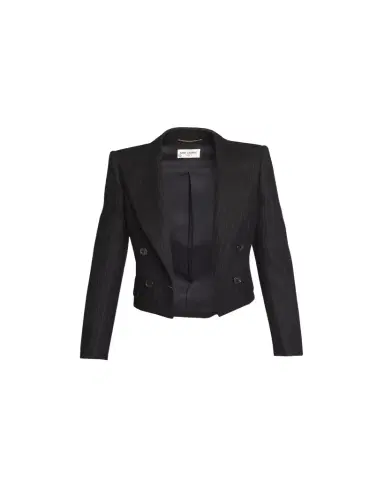 Saint Laurent Spencer Pinstripe Cropped Wool Jacket | Thumbnail 1