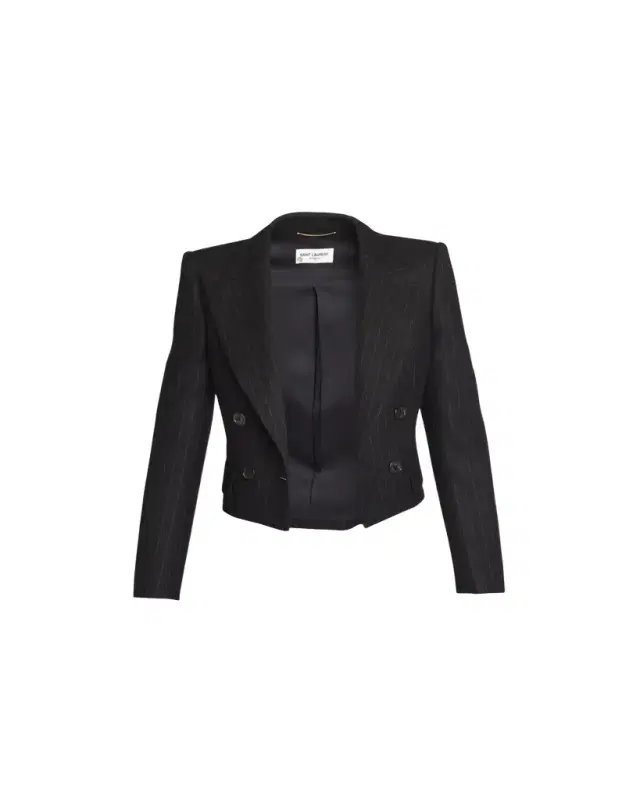 Saint Laurent Spencer Pinstripe Cropped Wool Jacket