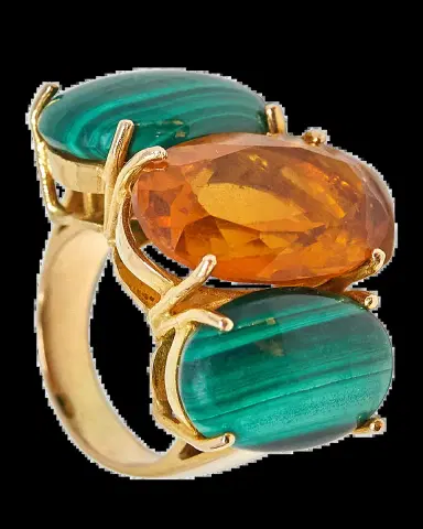 Grazia And Marica Vozza 18k Yellow Gold Citrine Quartz Malachite Trilogy Ring | Thumbnail 2