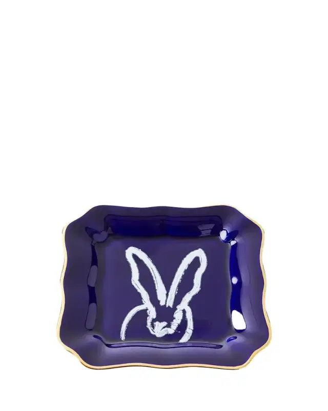 Hunt Slonem Portrait Plate with Gold Rim - Cobalt
