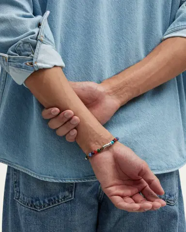 Tateossian Men's ​Sterling Silver Discs Multicolor Stones Bracelet | Thumbnail 2