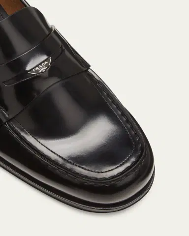 Prada Men's Spazzolato Triangle Logo Penny Loafers | Thumbnail 3 Prada Men's Spazzolato Triangle Logo Penny Loafers | Thumbnail 3
