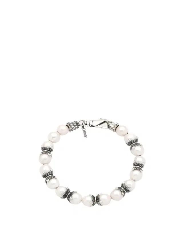 Men's Sterling Silver and Pearl Beaded Bracelet