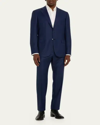 Brioni Men's Textured Solid Two-Piece Suit, Bright Navy | Thumbnail 2