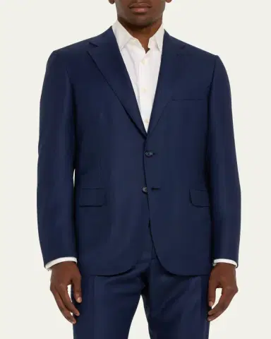 Brioni Men's Textured Solid Two-Piece Suit, Bright Navy | Thumbnail 4