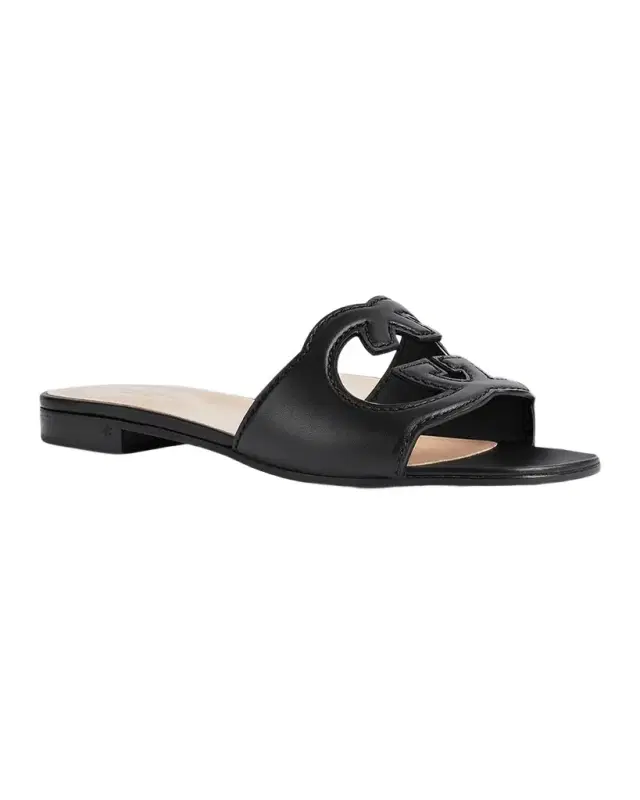 Leather Logo Cutout Flat Sandals