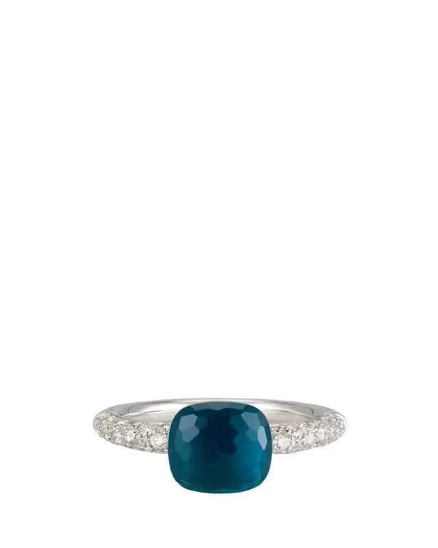 Pomellato Nudo Petite 18K Gold Ring with London Blue Topaz and Diamonds