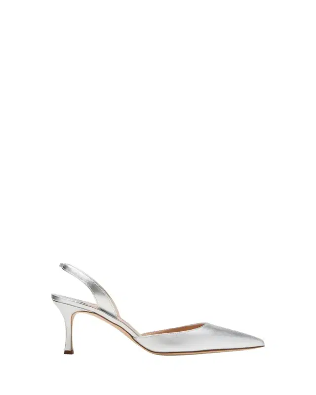 Carolyne Metallic Leather Mid-Heel Slingback Pumps
