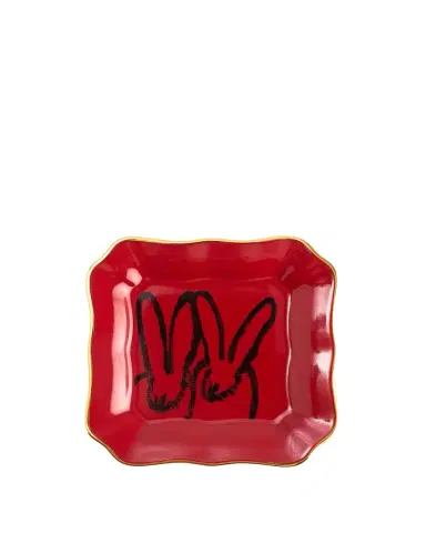 Hunt Slonem Portrait Plate with Gold Rim - Red | Thumbnail 1
