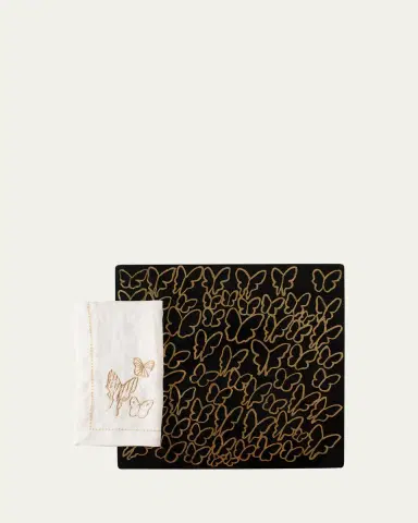 Hunt Slonem Painted Butterfly Embroidered Linen Dinner Napkin | Thumbnail 2 Hunt Slonem Painted Butterfly Embroidered Linen Dinner Napkin | Thumbnail 2