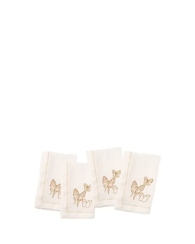 Hunt Slonem Painted Butterfly Embroidered Linen Dinner Napkin